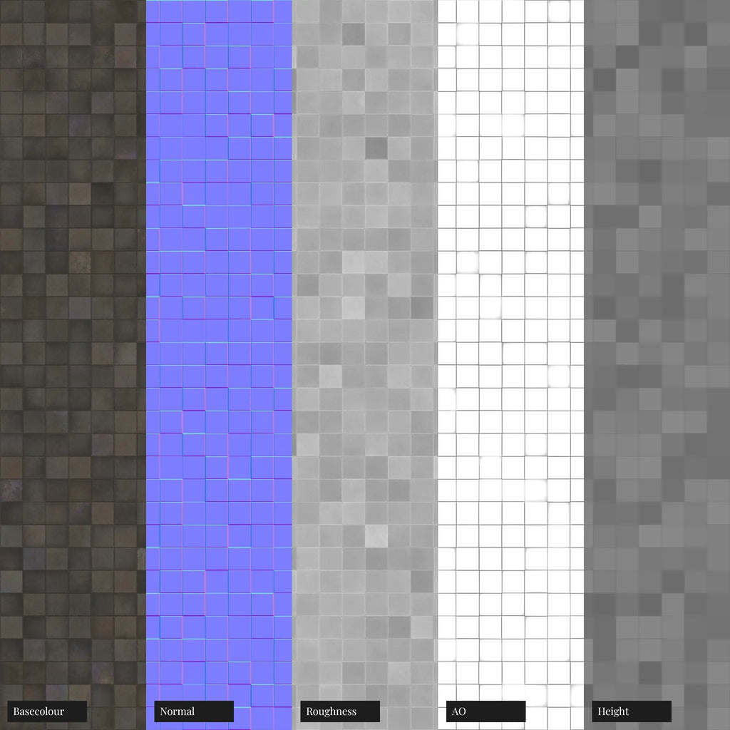 Mosaic Oxidised Steel 3D Metal Panel PBR Texture - Example Scene Visualization | Superellipse