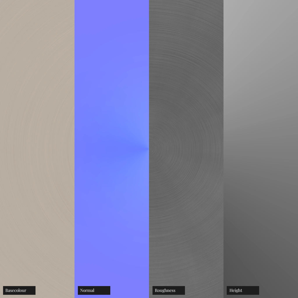 Radial Brushed Buffed Platinum Metal PBR Texture - Example Scene Visualization | Superellipse