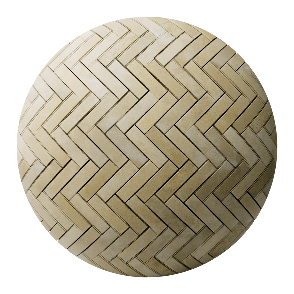 Terracotta Low Fired Clay Herringbone Brick Tiles PBR Texture - Sphere Swatch Preview | Superellipse