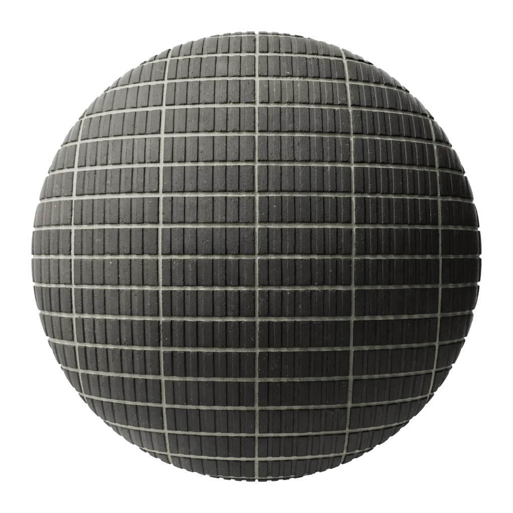 Grooved Graphite Black Brick Stack Bond PBR Texture - Sphere Swatch Preview | Superellipse