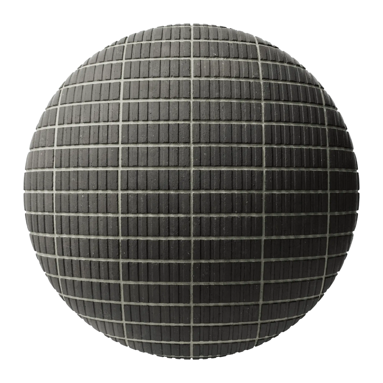 Grooved Graphite Black Brick Stack Bond PBR Texture - Sphere Swatch Preview | Superellipse
