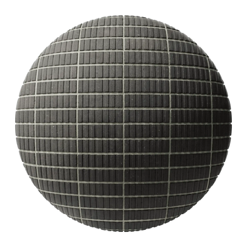 Grooved Graphite Black Brick Stack Bond PBR Texture - Sphere Swatch Preview | Superellipse