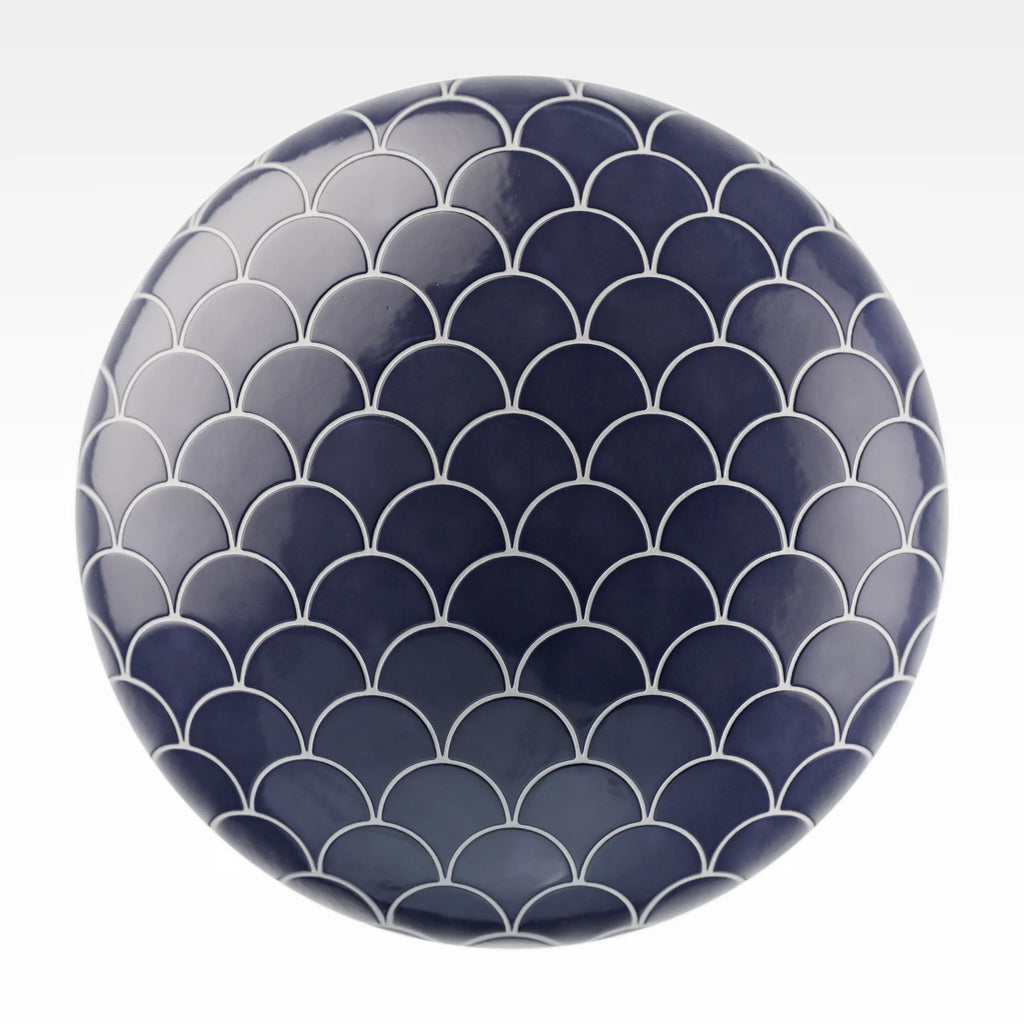 Navy Scallop Porcelain Ceramic Tile PBR Texture - Sphere Swatch Preview | Superellipse