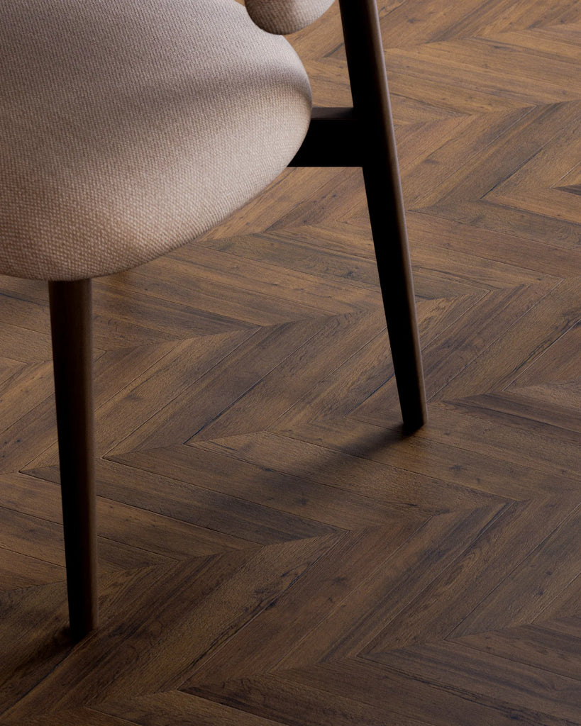 English Chestnut Oak Chevron Parquet Wood Floor PBR Texture - Example Scene Visualization | Superellipse