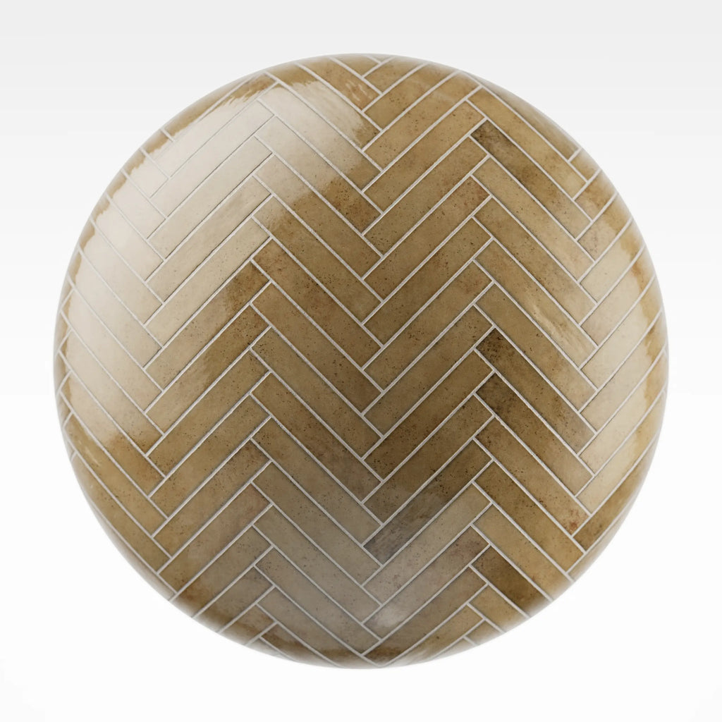 Hoxton Ochre Herringbone Porcelain Tile PBR Texture - Sphere Swatch Preview | Superellipse