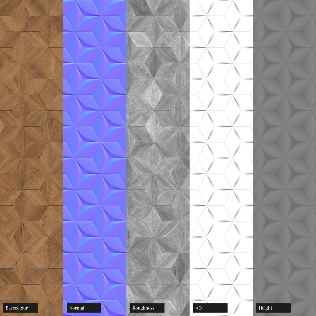 Arched Rhombus Oak Wood Panel PBR Texture - Example Scene Visualization | Superellipse