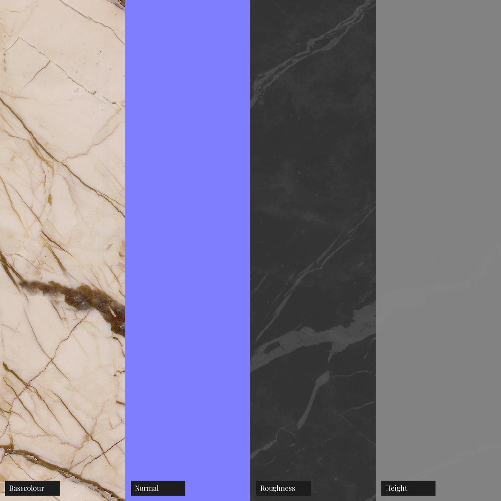 Sofita Beige Bookmatched Marble Slab PBR Texture - Example Scene Visualization | Superellipse