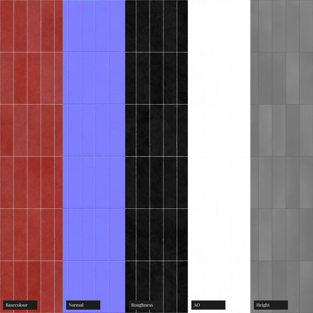 Zellige Cherry Red Stacked Tile PBR Texture - Example Scene Visualization | Superellipse