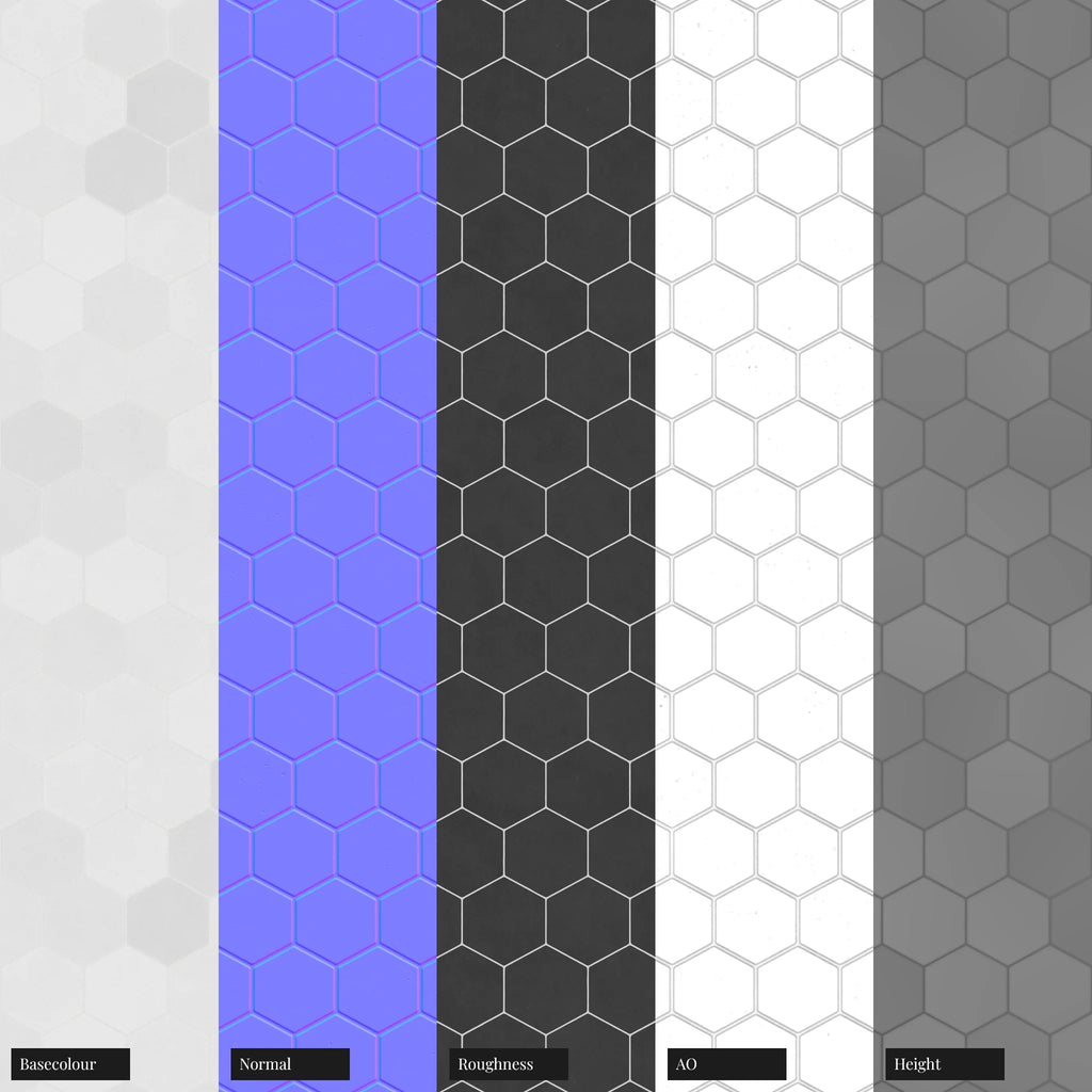 Hexagonal Matte Cotton White Tile PBR Texture - Example Scene Visualization | Superellipse