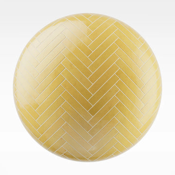 Zellige Canary Yellow Herringbone Tile PBR Texture - Sphere Swatch Preview | Superellipse