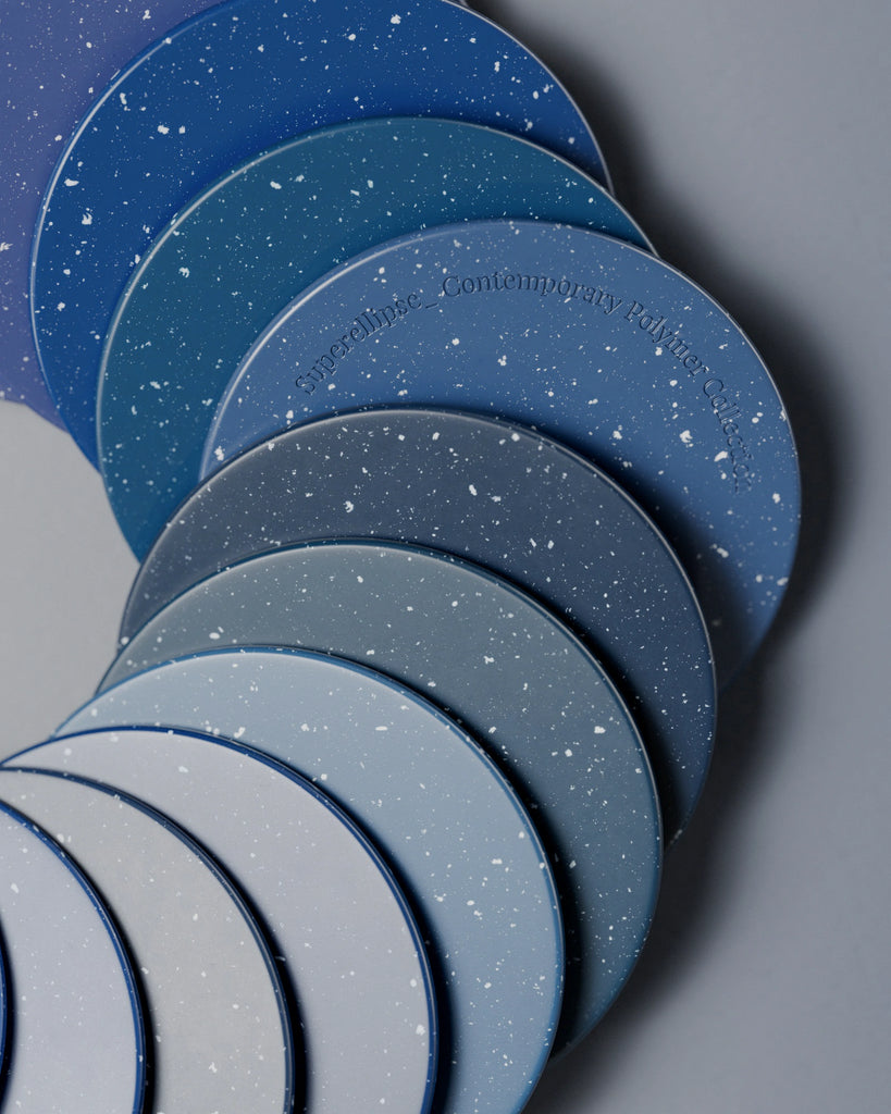 Prussian Blue Terrazzo Plastic Small PBR Texture - Example Scene Visualization | Superellipse