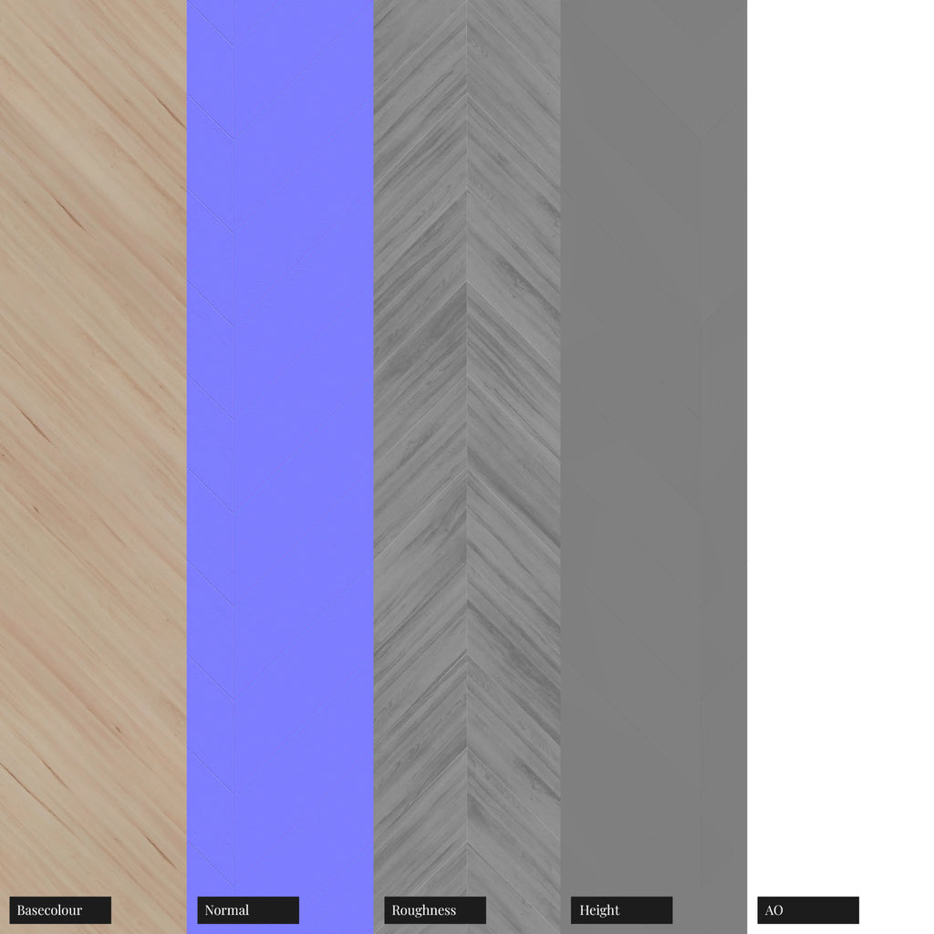Douglas Fir Chevron Wood Floor PBR Texture - Example Scene Visualization | Superellipse