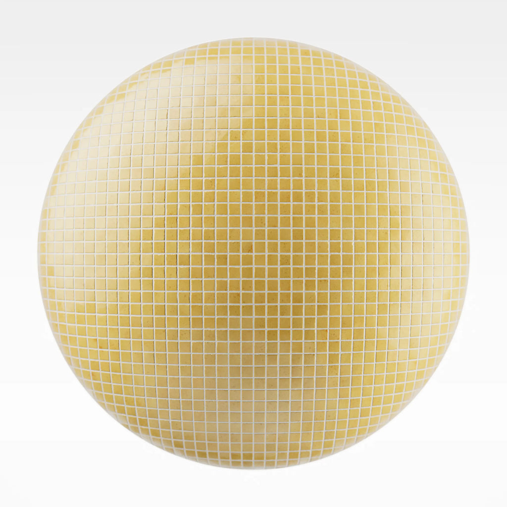 Zellige Honey Yellow Mosaic Tile PBR Texture - Sphere Swatch Preview | Superellipse