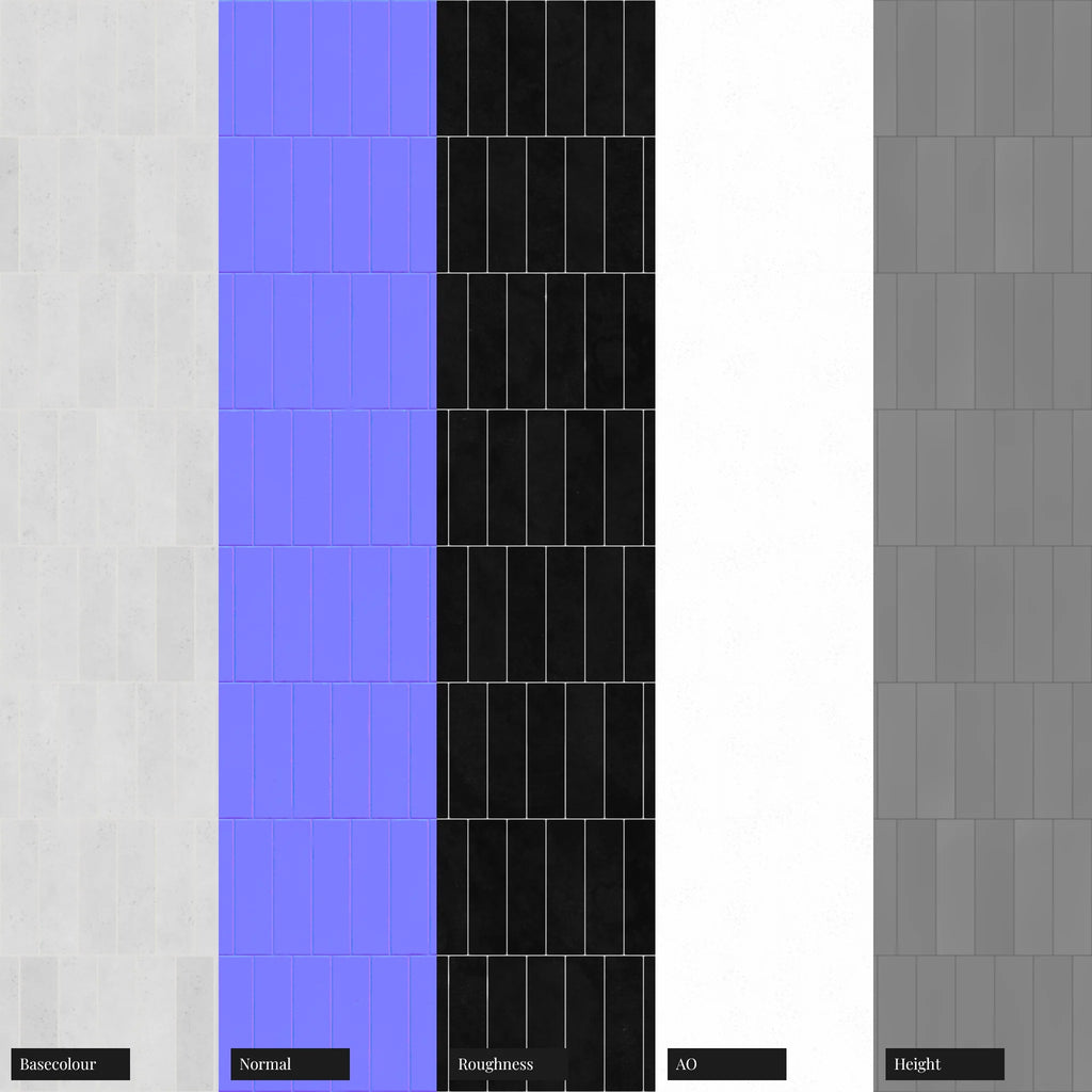 Zellige Ice White Offset Tile PBR Texture - Example Scene Visualization | Superellipse