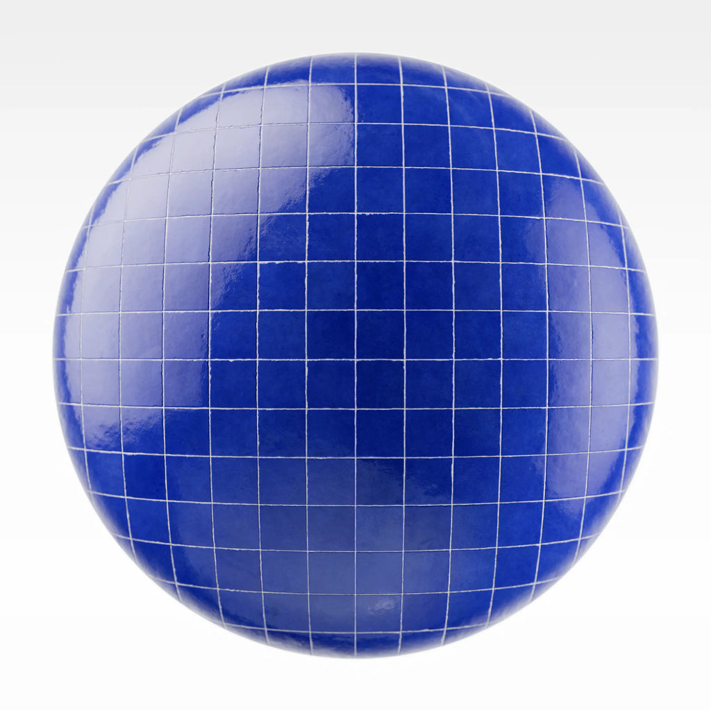 Zellige Cobalt Blue Square Tile PBR Texture - Sphere Swatch Preview | Superellipse