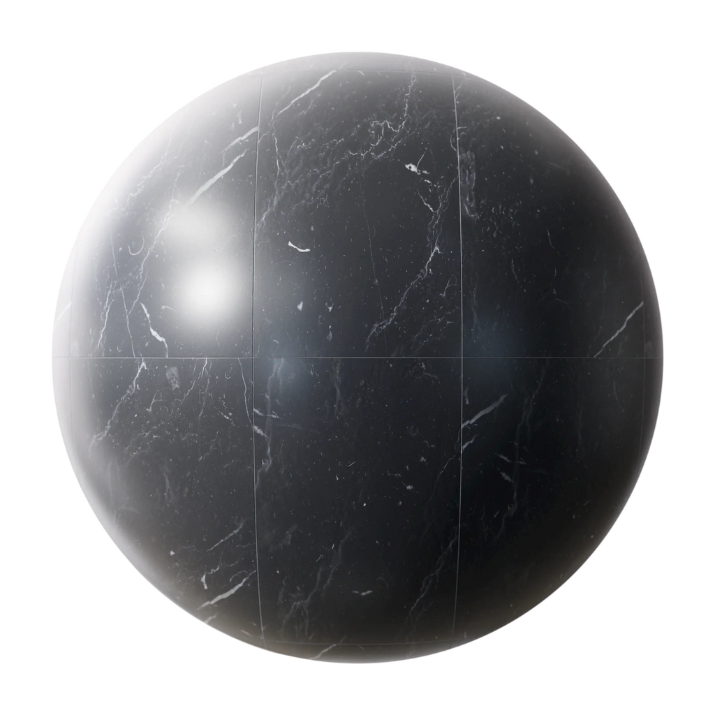 Nero Marquina Stacked Marble Tile PBR Texture - Sphere Swatch Preview | Superellipse