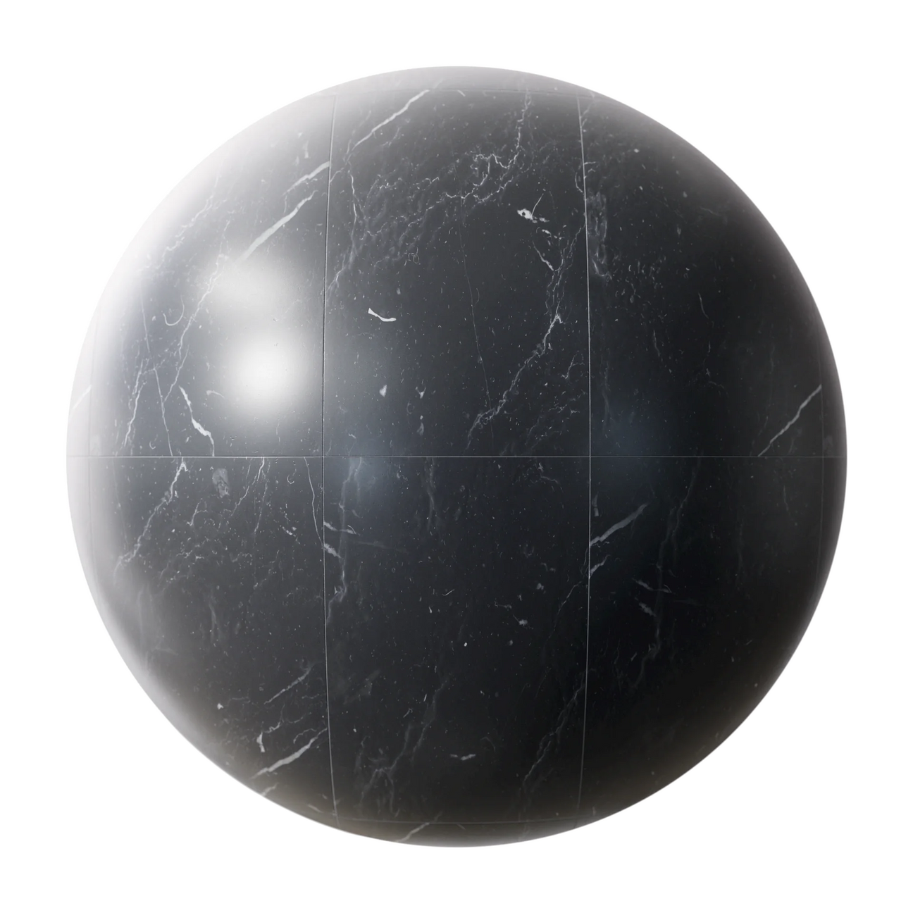 Nero Marquina Stacked Marble Tile PBR Texture - Sphere Swatch Preview | Superellipse