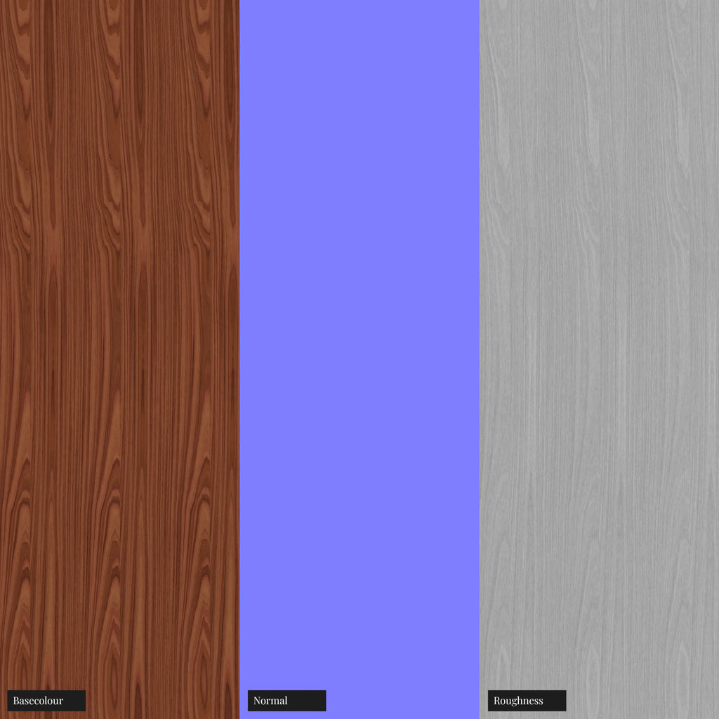 Rosewood Slip Matched Oiled Veneer Wood PBR Texture - Example Scene Visualization | Superellipse