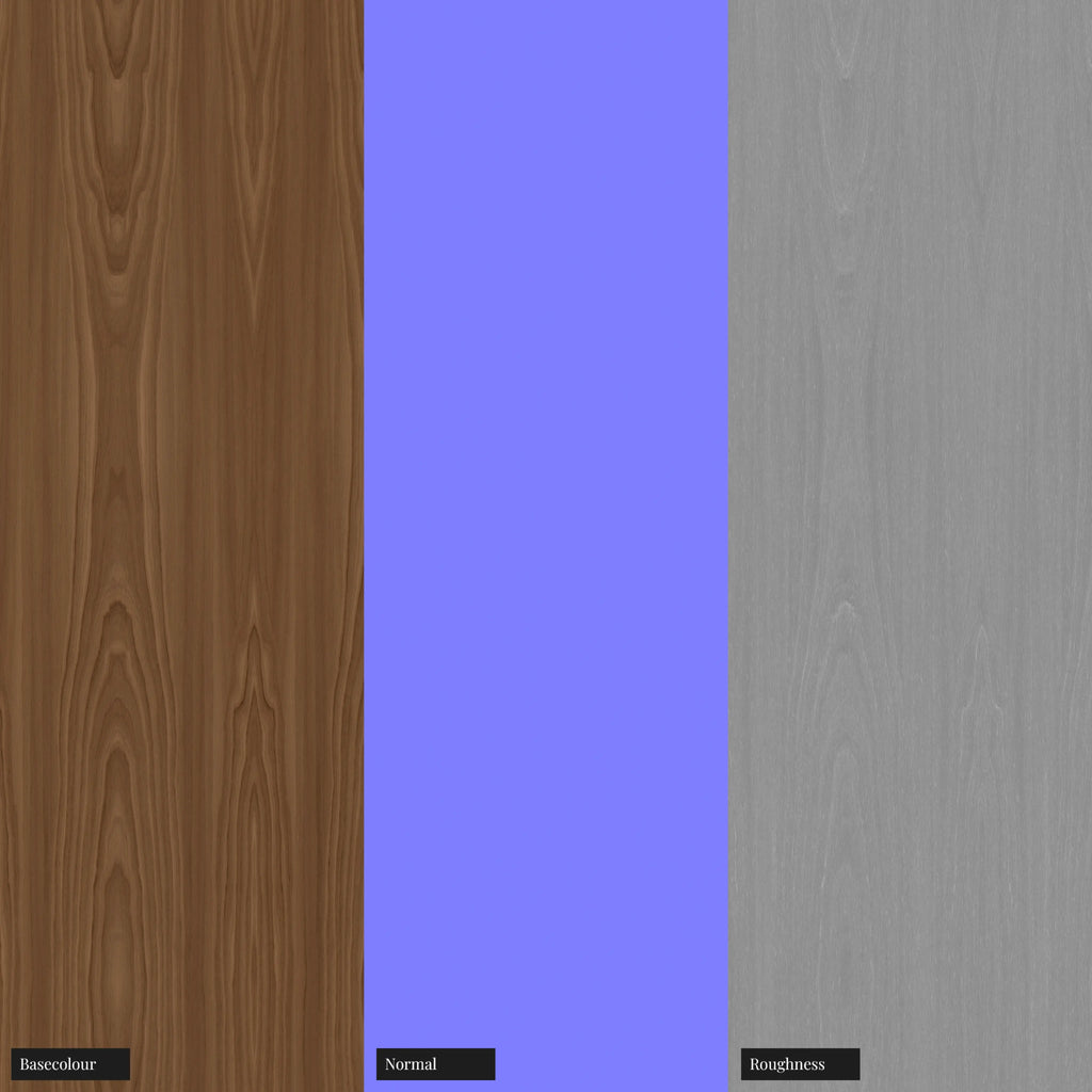 Walnut Book Matched Veneer Oiled Finish PBR Texture - Example Scene Visualization | Superellipse