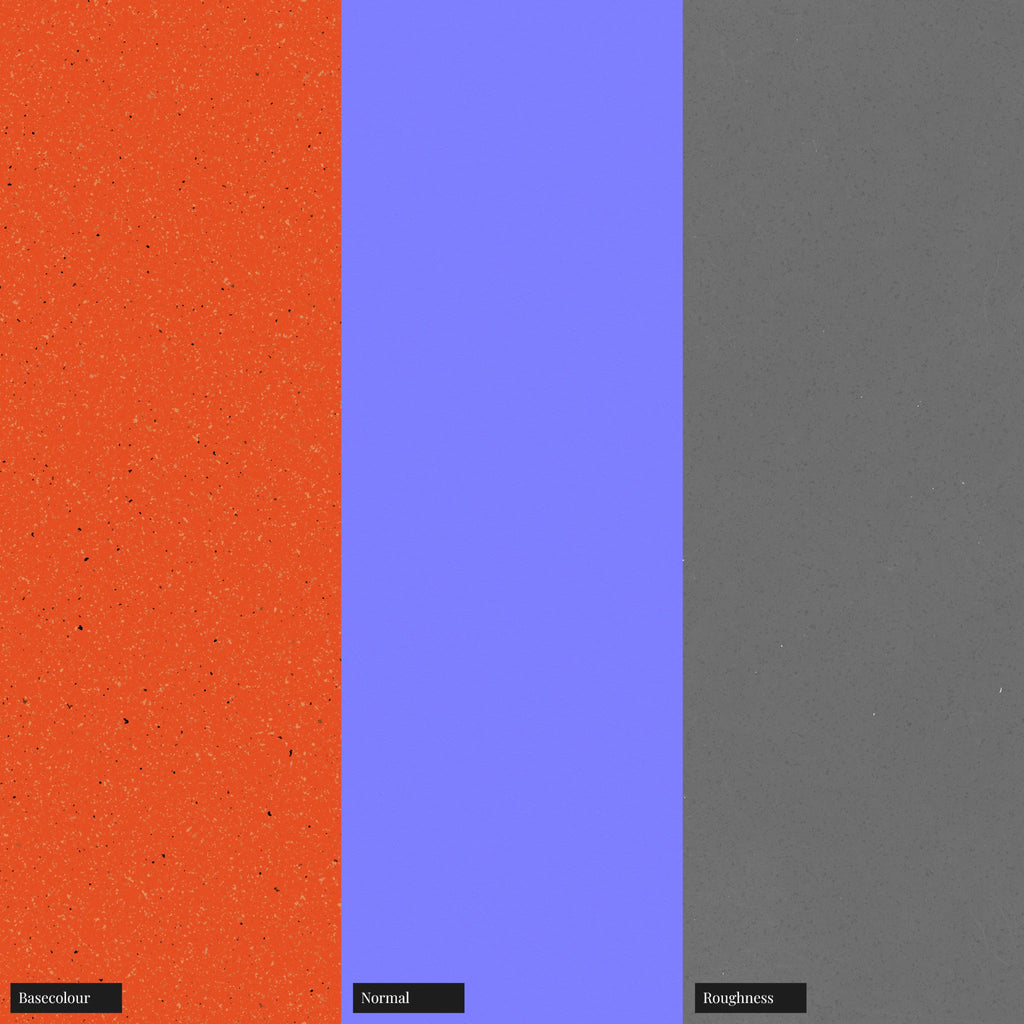 Speckled Vermillion Orange Plastic PBR Texture - Example Scene Visualization | Superellipse