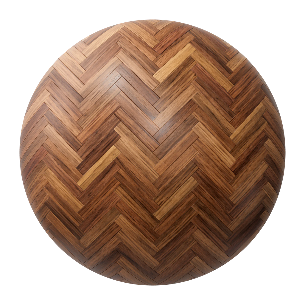Brazilian Teak Herringbone Parquet Wood Floor PBR Texture - Sphere Swatch Preview | Superellipse
