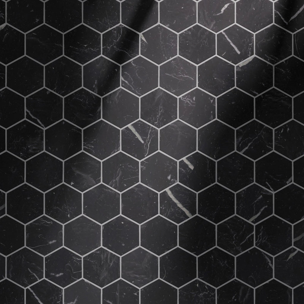 Nero Marquina Hex Honed Marble Tile PBR Texture - Example Scene Visualization | Superellipse