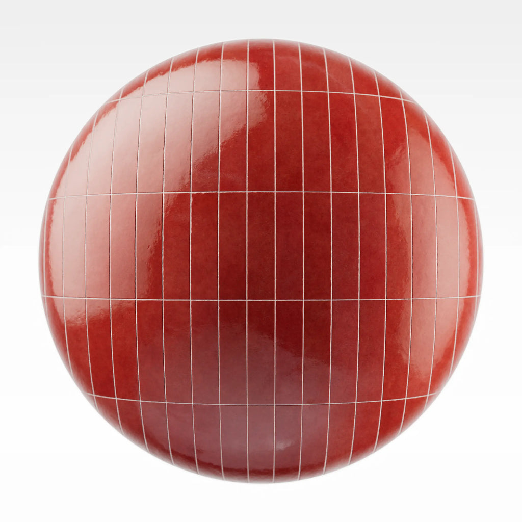 Zellige Cherry Red Stacked Tile PBR Texture - Sphere Swatch Preview | Superellipse