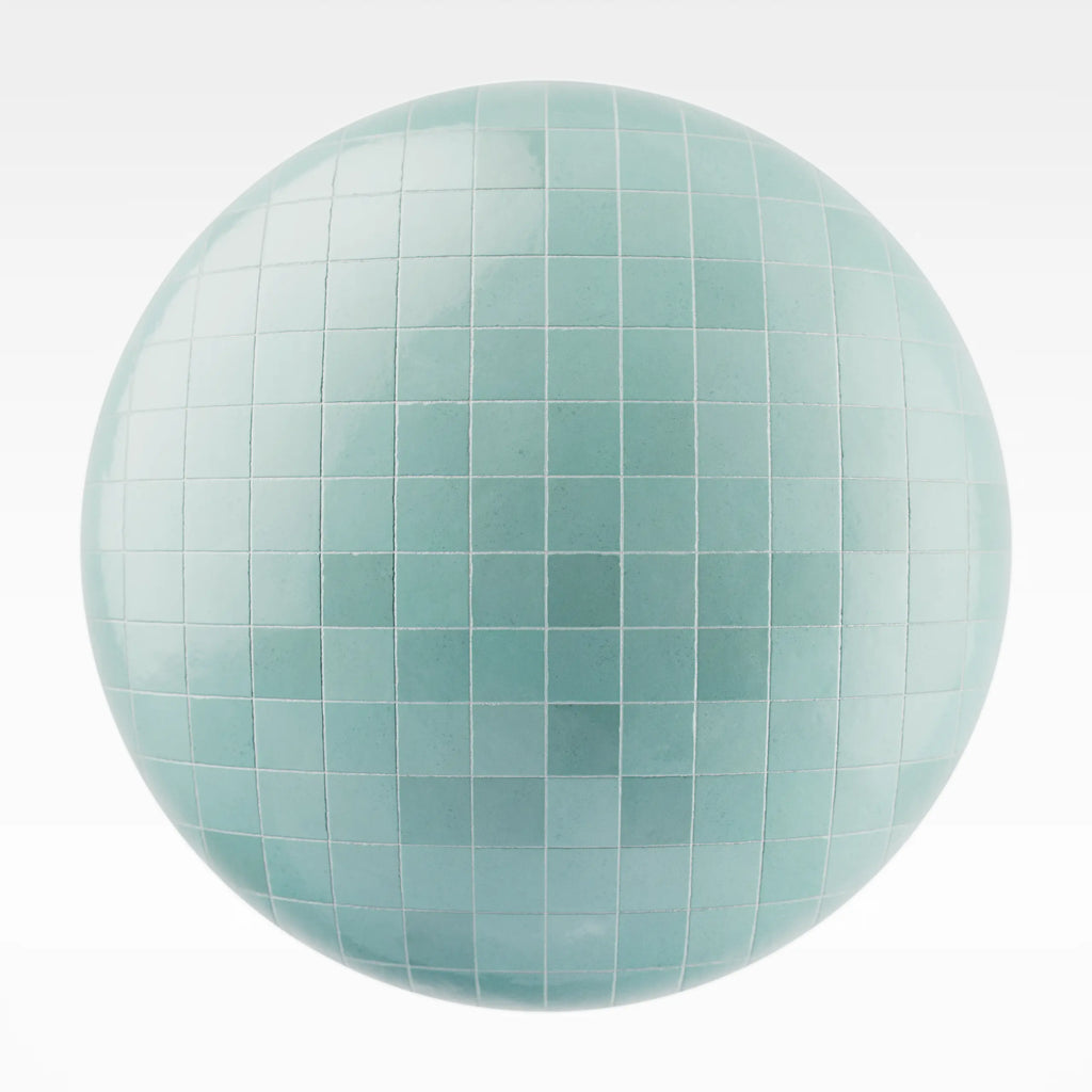Zellige Teal Square Tile PBR Texture - Sphere Swatch Preview | Superellipse