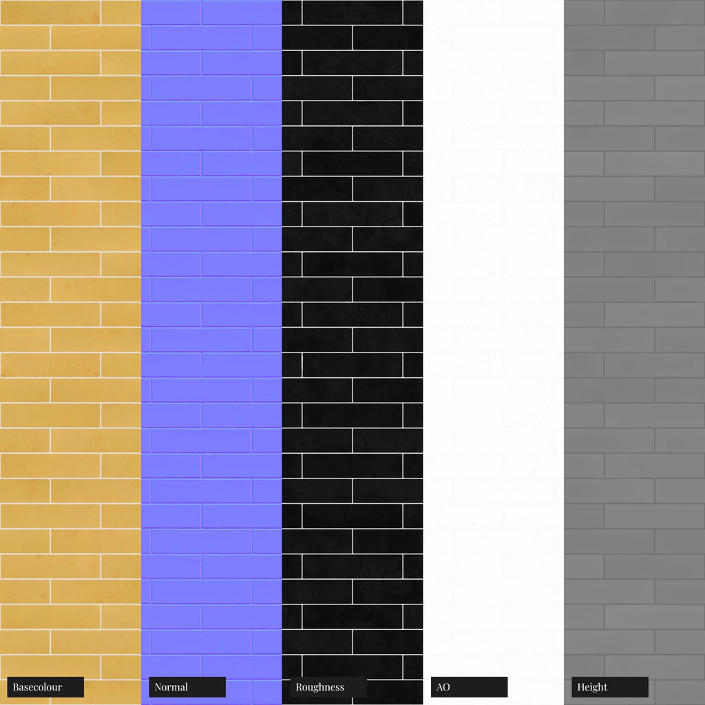 Zellige Honey Yellow Brickbond Tile PBR Texture - Example Scene Visualization | Superellipse