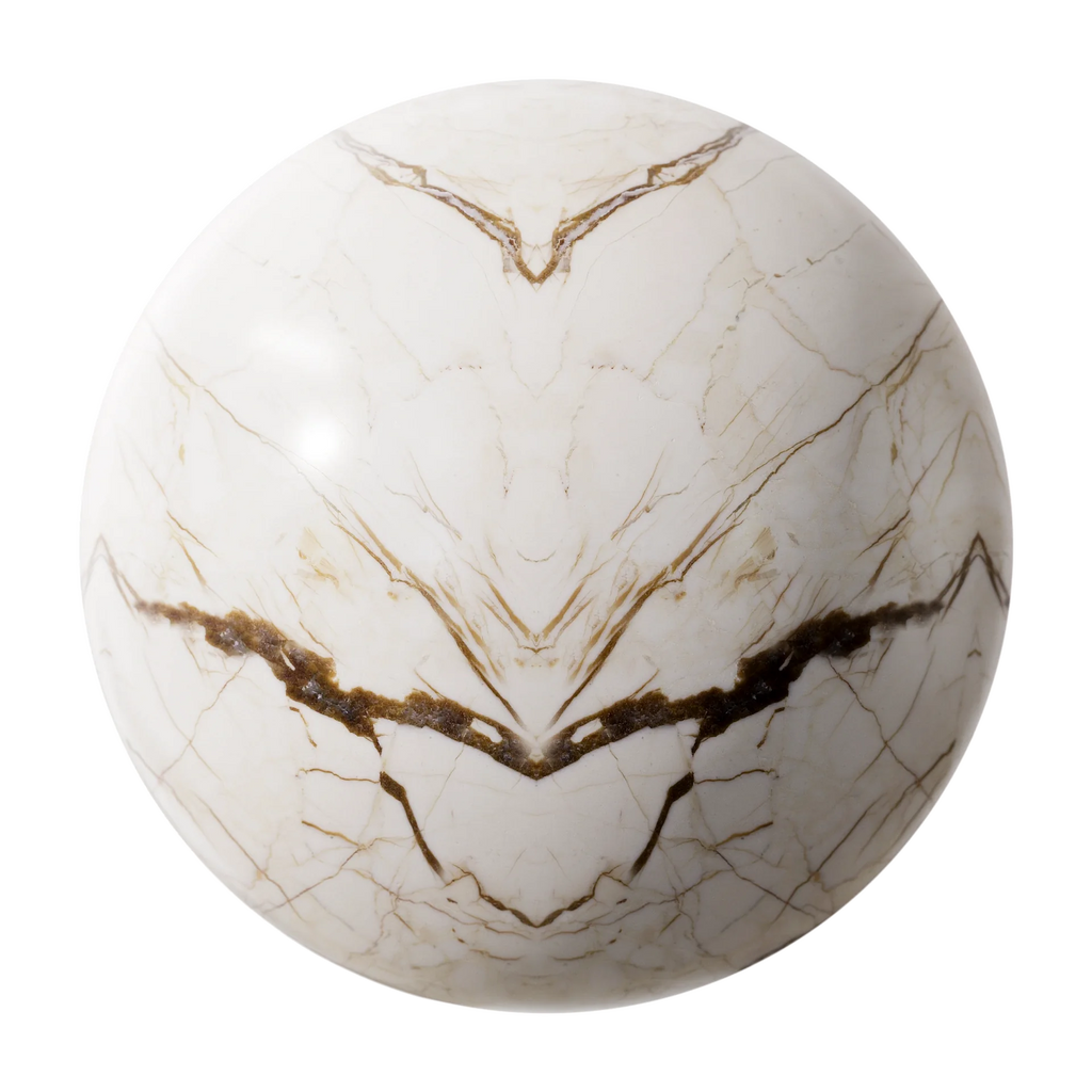 Sofita Beige Bookmatched Marble Slab PBR Texture - Sphere Swatch Preview | Superellipse
