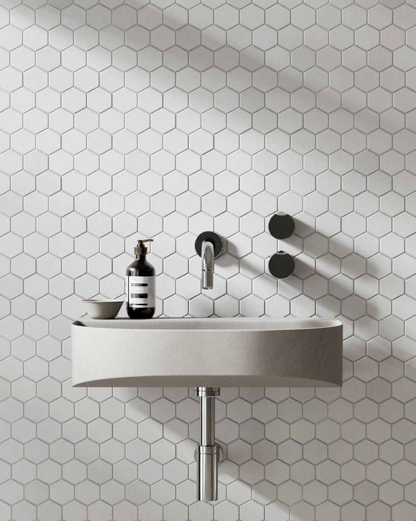 Hexagonal Matte Cotton White Tile PBR Texture - Example Scene Visualization | Superellipse