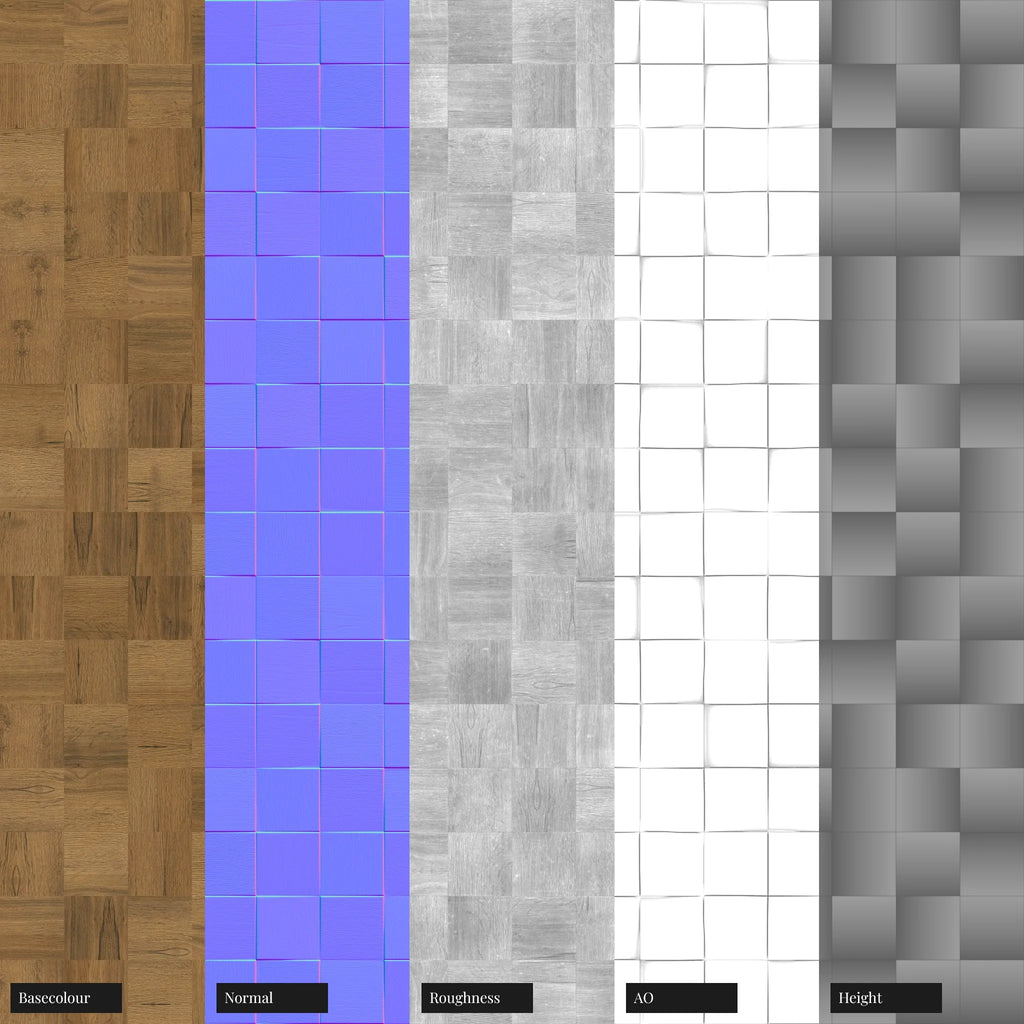 Bevelled Square Oak Wood Panel PBR Texture - Example Scene Visualization | Superellipse