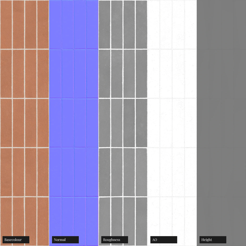 Terracotta Minimal Stacked Brick Tile PBR Texture - Example Scene Visualization | Superellipse