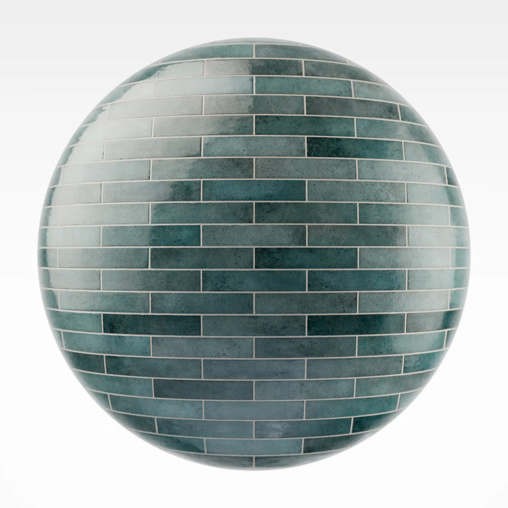 Hoxton Teal Gloss Brickbond Tile PBR Texture - Sphere Swatch Preview | Superellipse
