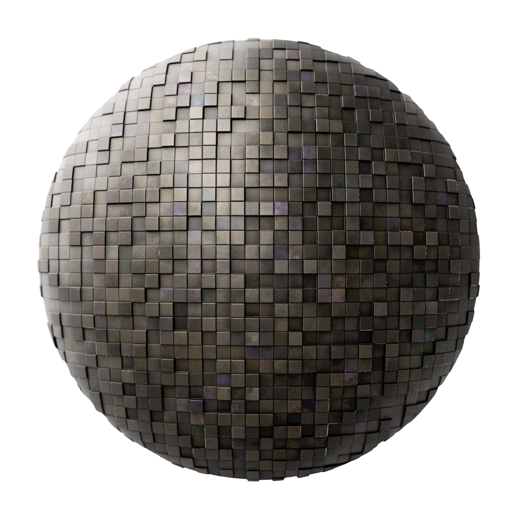 Mosaic Oxidised Steel 3D Metal Panel PBR Texture - Sphere Swatch Preview | Superellipse