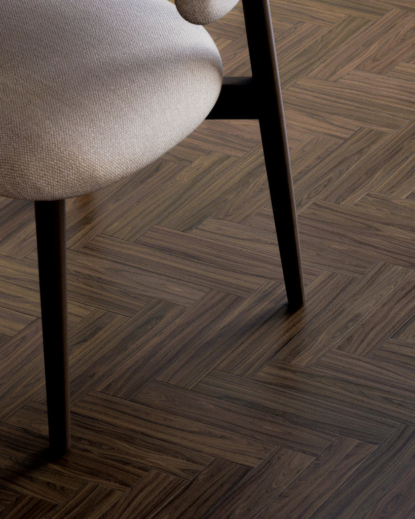 Natural Walnut Herringbone Parquet Wood Floor PBR Texture - Example Scene Visualization | Superellipse
