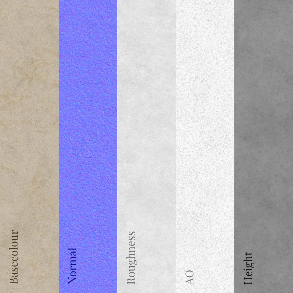 Moca Creme Bush Hammered Limestone PBR Texture - Example Scene Visualization | Superellipse