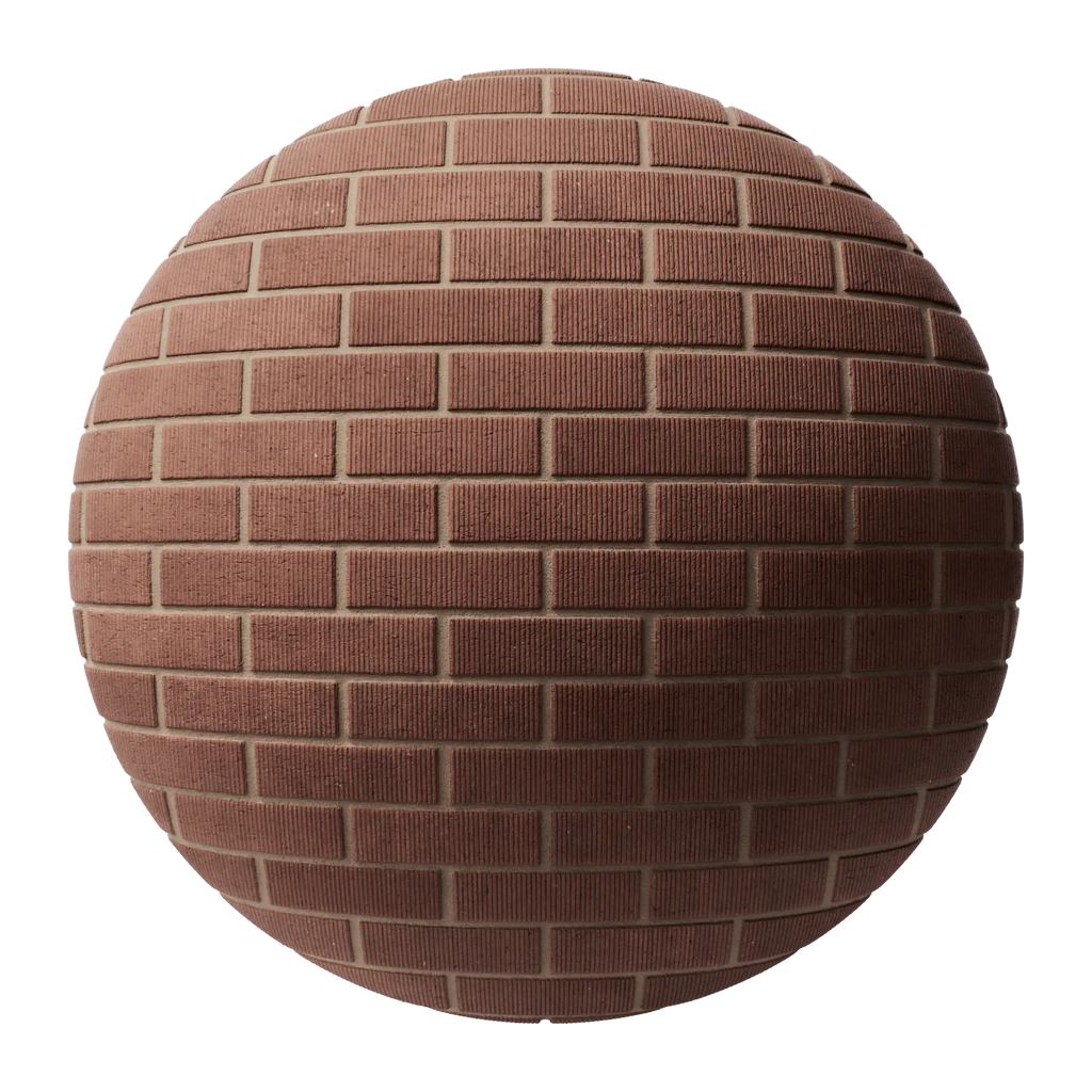 Ribbed Carlton Red Brick Running Bond PBR Texture - Sphere Swatch Preview | Superellipse