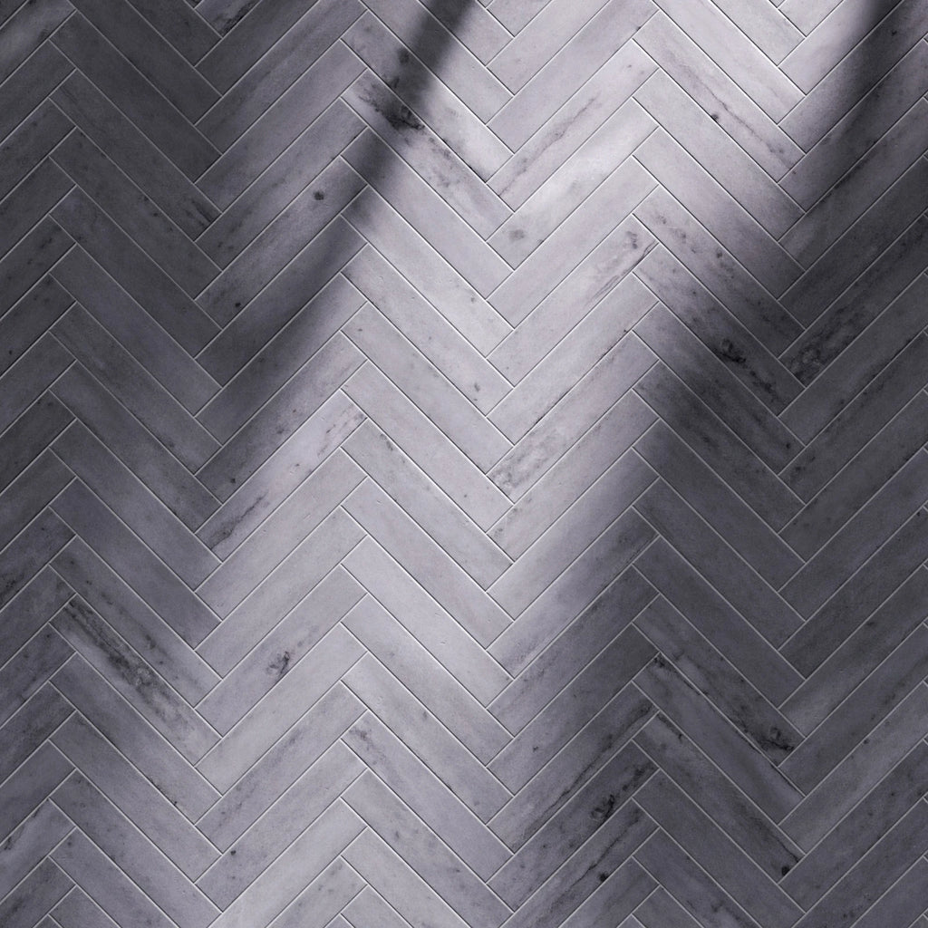 Blue de Savoie Herringbone Marble Tiles PBR Texture - Example Scene Visualization | Superellipse