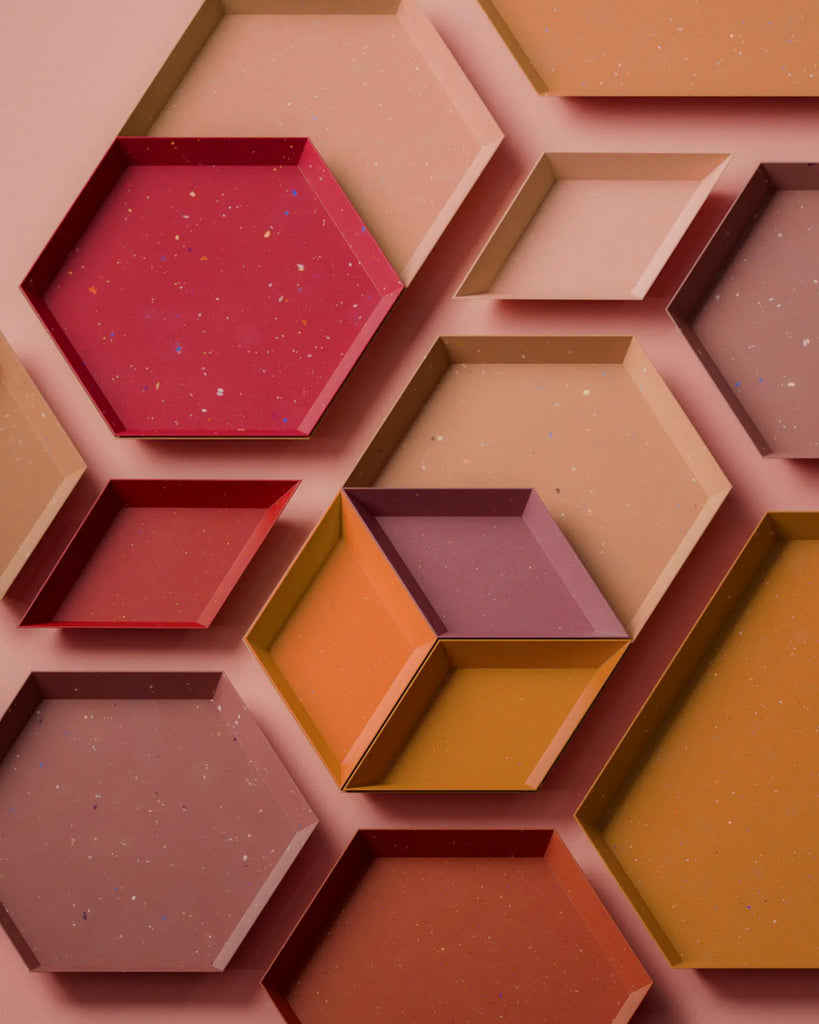 Colourful Red Terrazzo Plastic Small PBR Texture - Example Scene Visualization | Superellipse