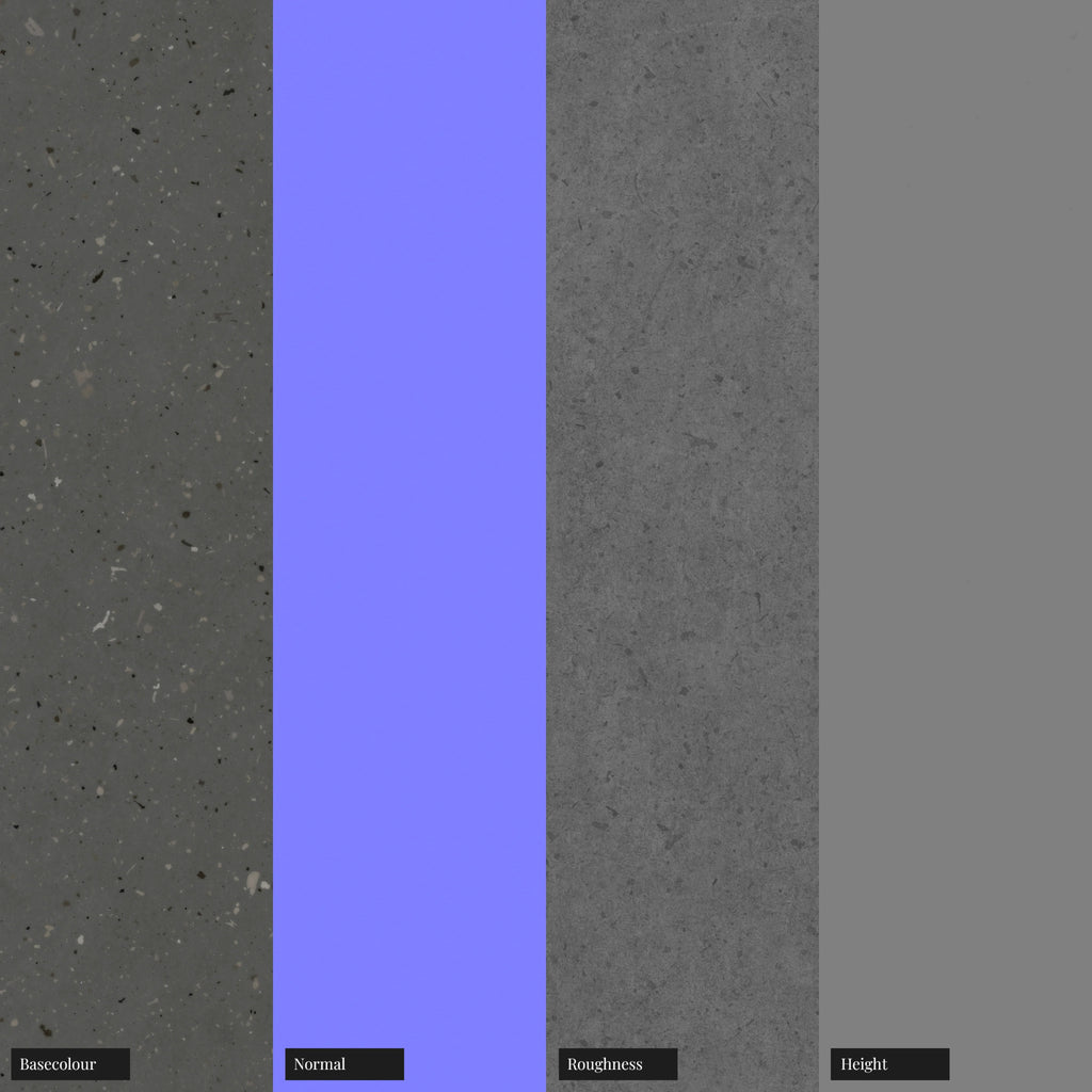 Dark Grey Ceramic Terrazzo PBR Texture - Example Scene Visualization | Superellipse