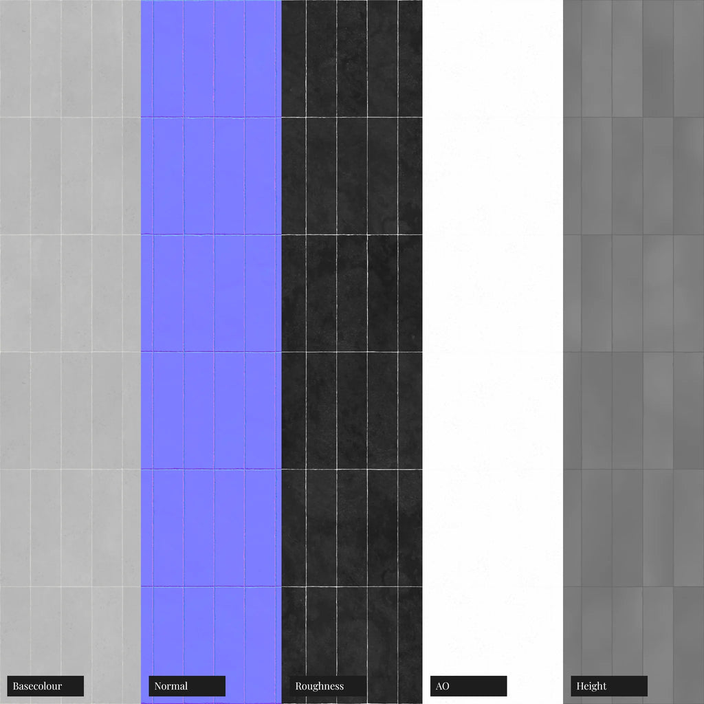 Zellige Light Grey Stacked Tile PBR Texture - Example Scene Visualization | Superellipse