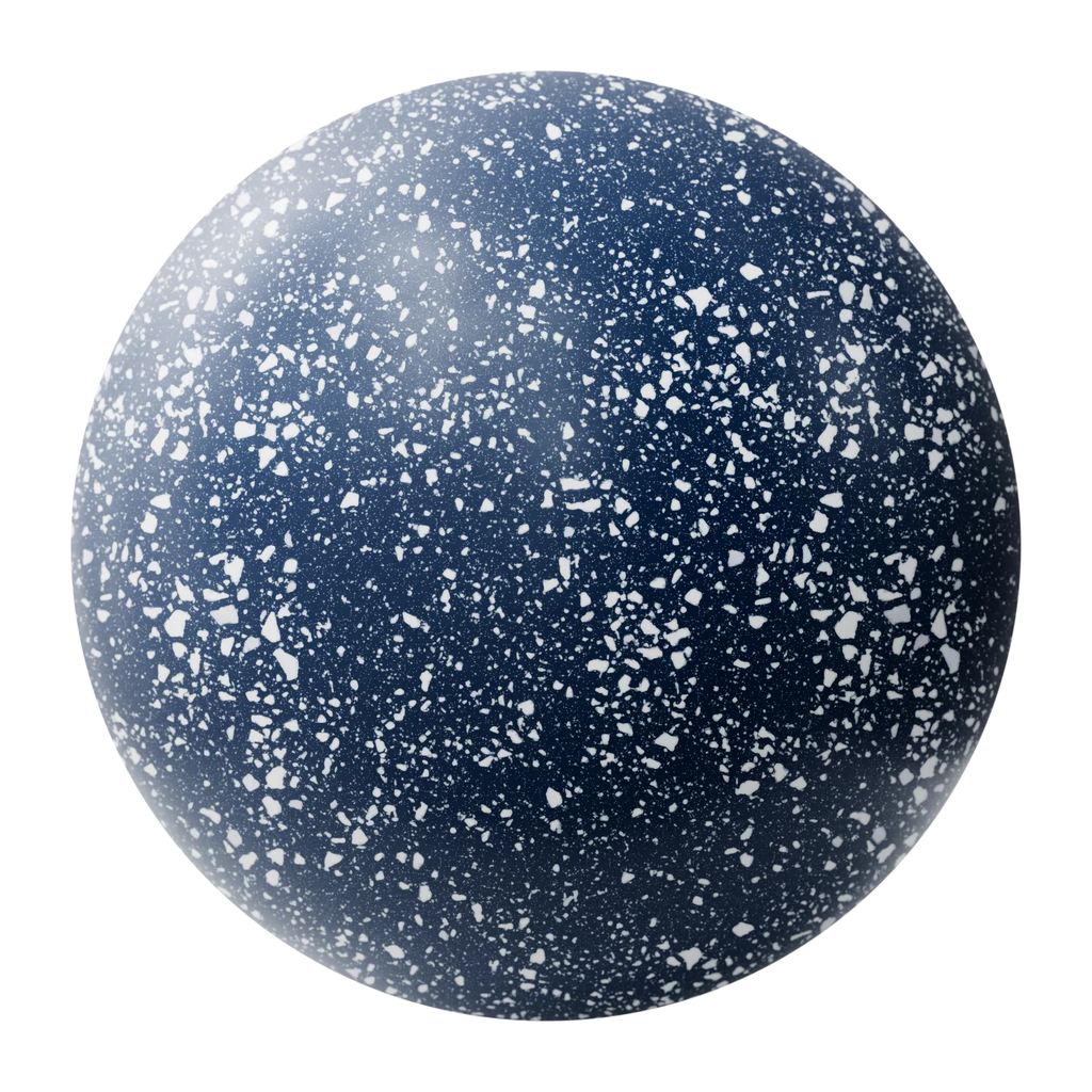 Prussian Blue Terrazzo Plastic PBR Texture - Sphere Swatch Preview | Superellipse