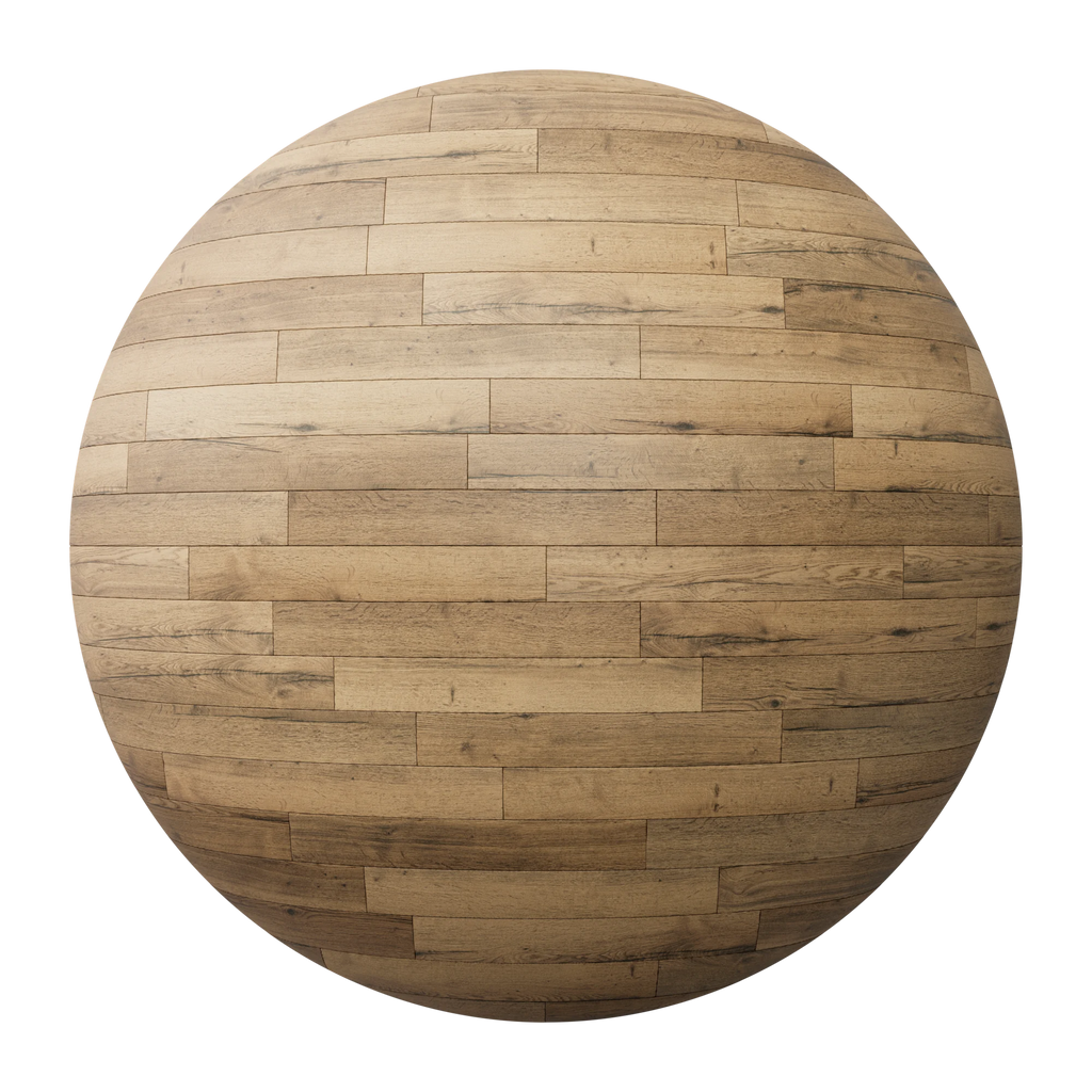 Rustic Oak Wood Staggered Floor PBR Texture - Sphere Swatch Preview | Superellipse