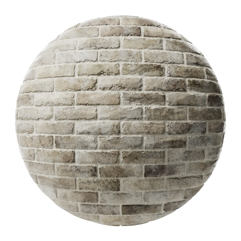 Tumbled Limestone Brick Running Bond PBR Texture - Sphere Swatch Preview | Superellipse