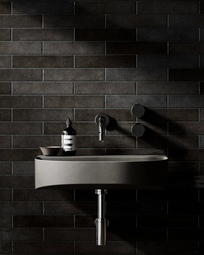 Hoxton Charcoal Black Brickbond Tile PBR Texture - Example Scene Visualization | Superellipse