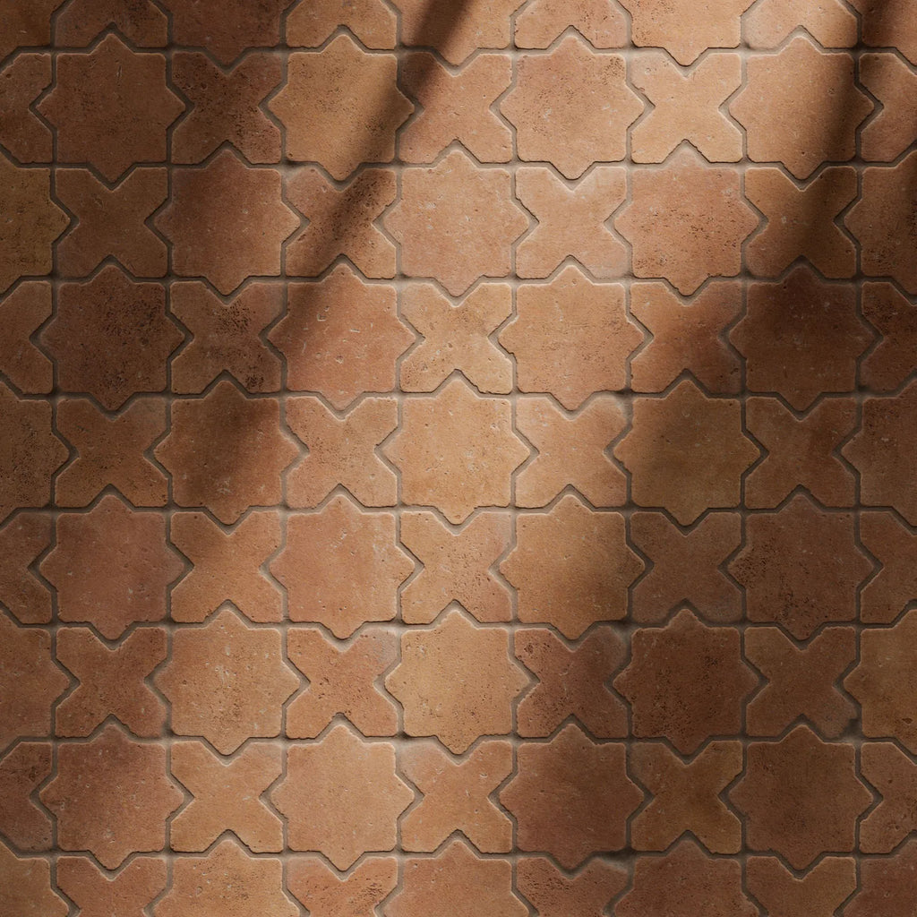 Moroccan Terracotta Traditional Star Tiles PBR Texture - Example Scene Visualization | Superellipse