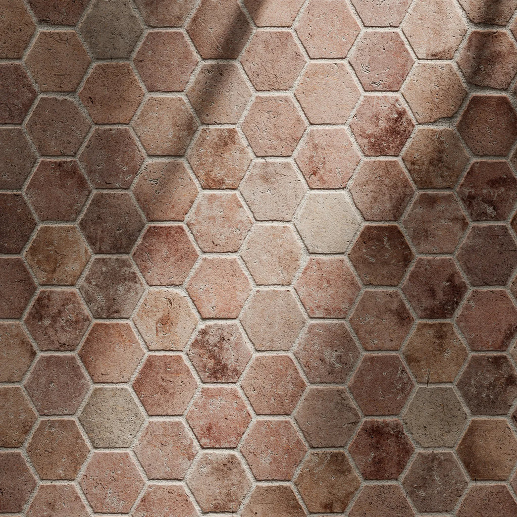 Rustic Catalonia Terracotta Hex Tiles PBR Texture - Example Scene Visualization | Superellipse
