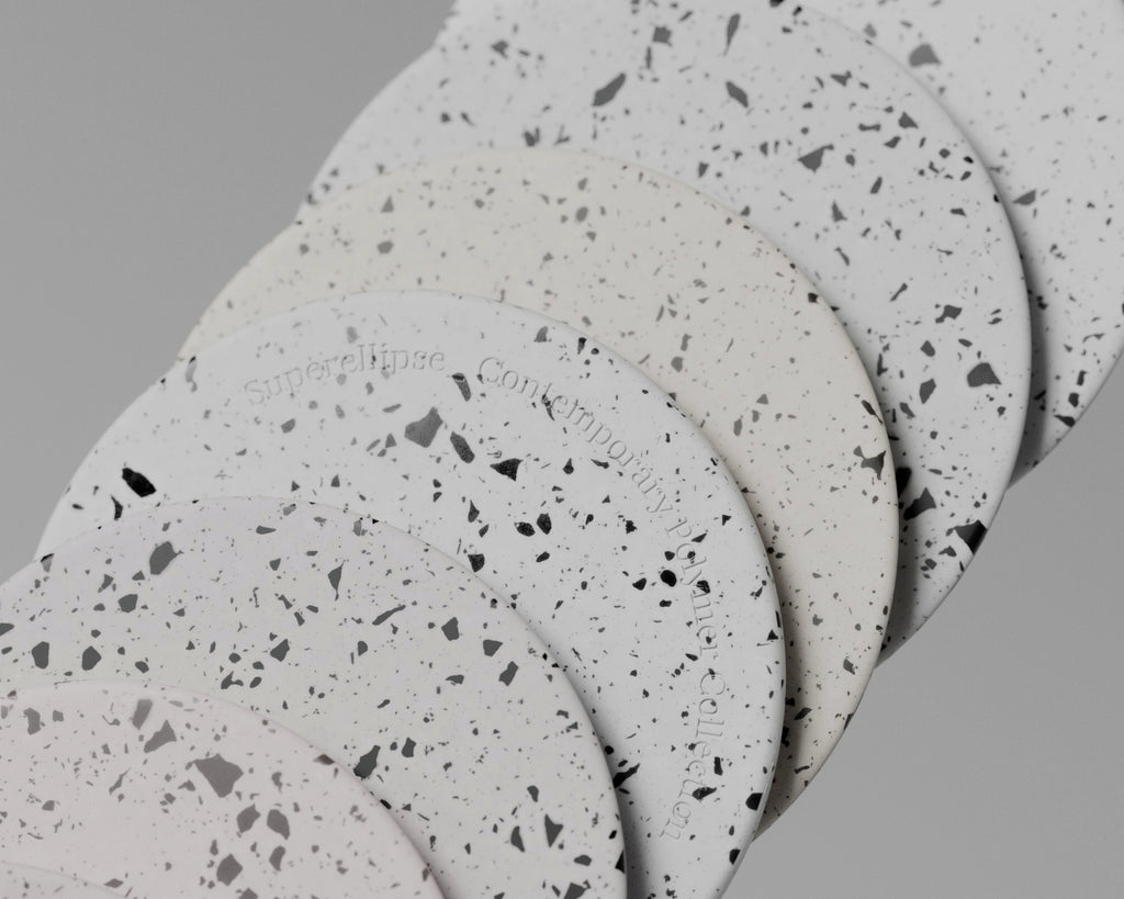 Black and White Recycled Terrazzo Plastic PBR Texture - Example Scene Visualization | Superellipse