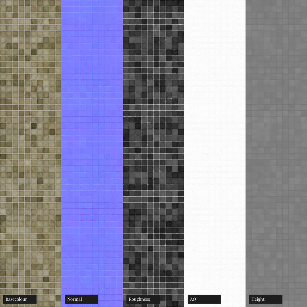 Zellige Olive Mosaic Tile PBR Texture - Example Scene Visualization | Superellipse